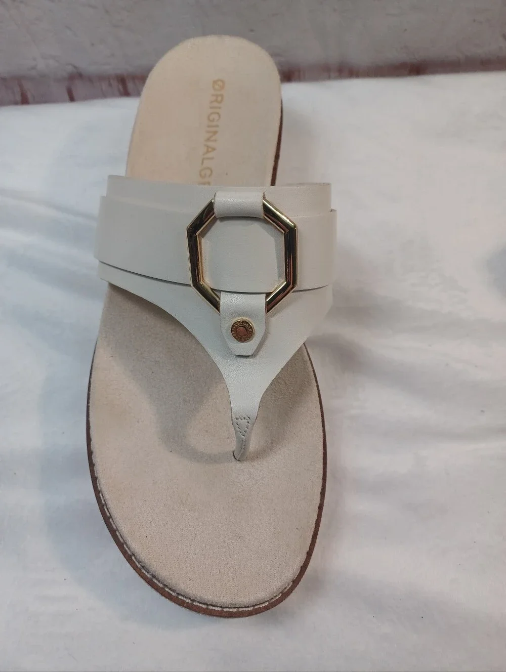 cole haan original grand white wedge thong sandals 6b